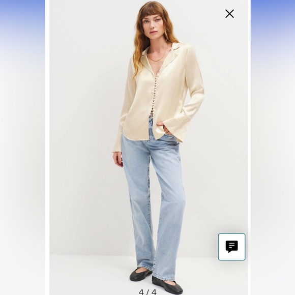 NWT Reformation ALMOND JEREMIAH SILK LS BLOUSE Size M - Picture 1 of 8